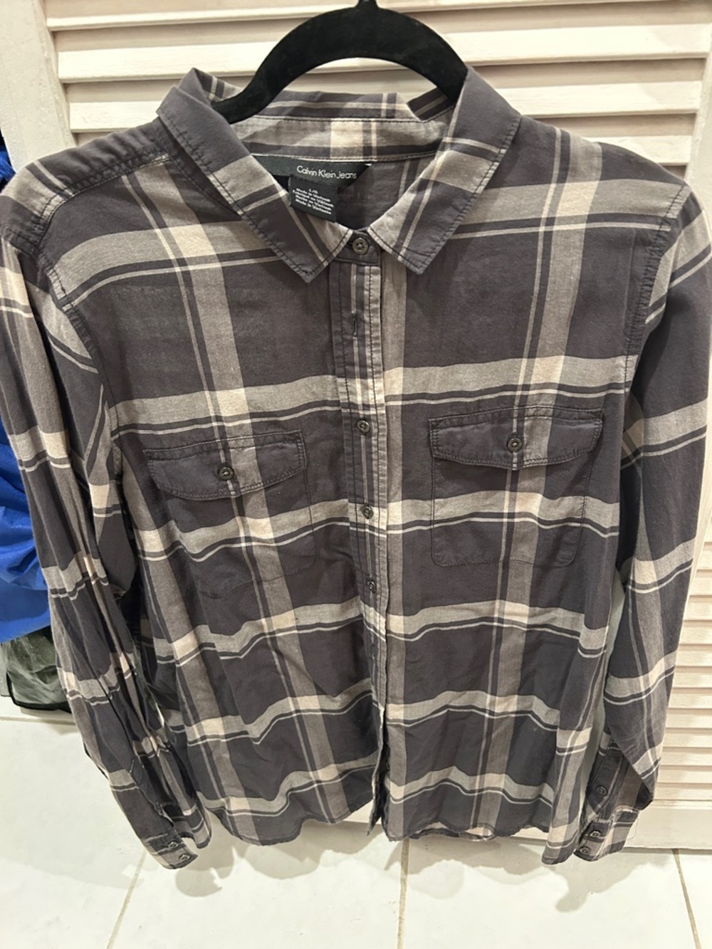 Calvin Klein Jeans Charcoal and Cream Plaid Button-Down Shirt